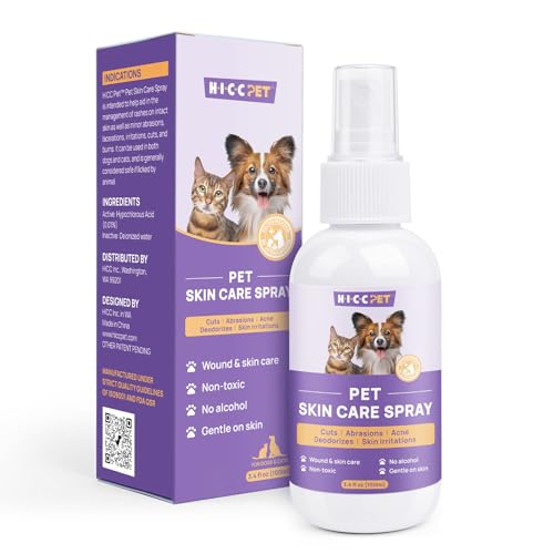 HICC PET Hot Spot Treatment & Itch Relief Spray for Dogs and Cats, Pet Treatment Spray for Itchy, Irritated Skin, Allergy, Rashes - Painless Wound Care and Lick Safe Spray for All Animals (3.4 Fl Oz)