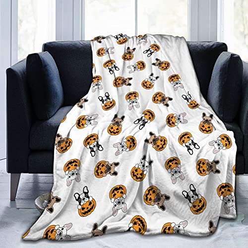 HISORO Halloween Pumpkin Dog Throw Blanket, Super Soft Fleece Throw Blankets Lightweight Travel Camping Blanket for Couch Sofa Bed, Audlt Kids Teens Gifts 50x40 inch