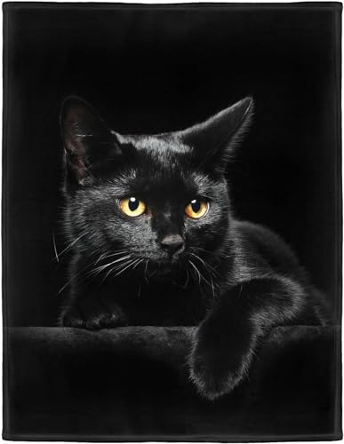 HommomH 40"x50" Blanket Soft Fluffy Flannel Fleece Throw Black Cat