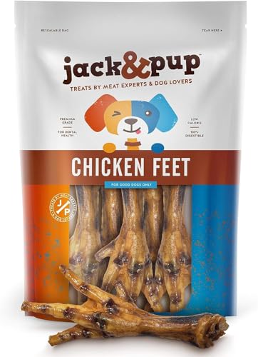 Jack&Pup Dehydrated Chicken Feet for Dogs | All Natural Single Ingredient Dog Treat | Rich in Glucosamine and Chondroitin for Healthy Joints (20 Pack)