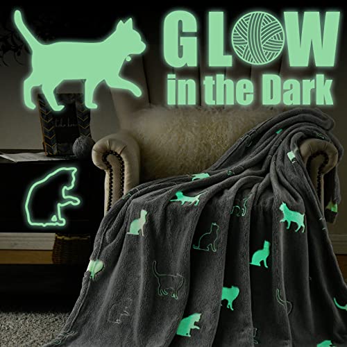 jinchan Glow in The Dark Throw Blanket Cat Pattern 40"x60" Soft Fleece Blanket for Couch Bed Decor Birthday Holiday Kids Boys Girls Grey