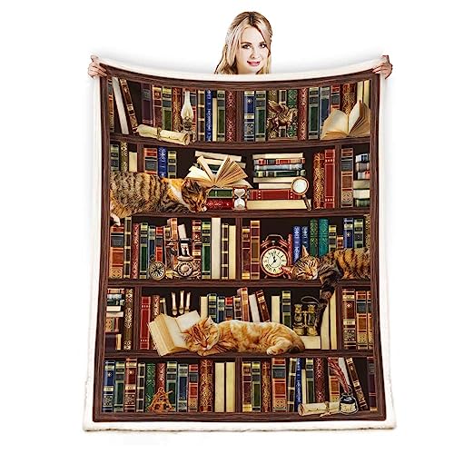 Juirnost Book Lovers Gifts Reading Blanket,Gifts for Book Lovers Women,Librarian Gifts Throw Blanket,Literary Gifts Ideas,Best Bookworm Gifts,Best Gifts for Bookworm,Cat Soft Throw Blanket 50"x60"