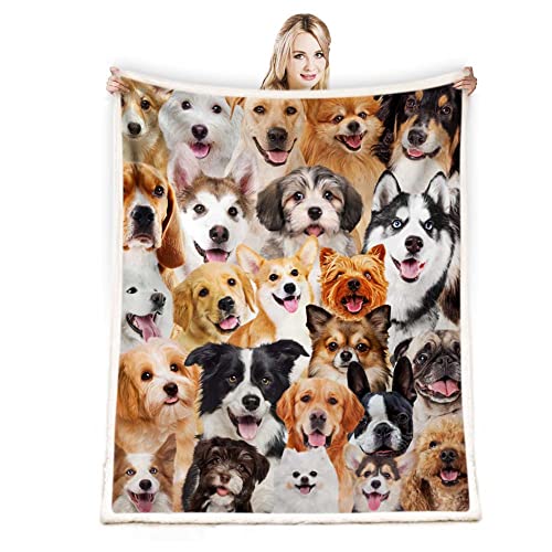 Juirnost Dog Print Blanket Dog Lover Gifts Funny Cute Dogs on Blanket Puppy Dog Themed Gifts for Girls Women Super Soft Plush Dog Blanket Throw 50" x 60"