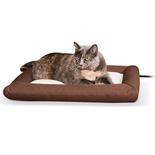 K&H Pet Products Heated Deluxe Lectro-Soft Outdoor Dog Bed with Bolster, Orthopedic Warming Pet Pad, Outdoor Heated Pad for Pets, Heated Outside Dog and Cat Bed, Chocolate/Tan Small 19.5x23in