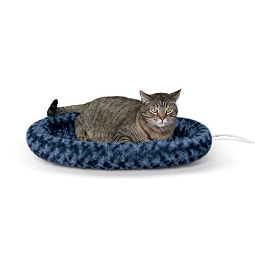 K&H Pet Products Thermo-Kitty Fashion Splash Indoor Heated Cat Bed, Heated Bed for Dogs or Cats with Removable Waterproof Heater Blue Large 16 X 22