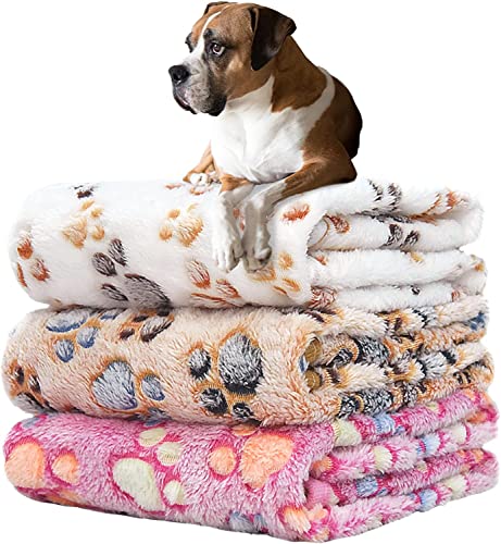 KOGSA Blankets for Dogs,1 Pack 3 Dog Blankets for Medium Dogs,Washable Pet Blanket 41" x 31",Cute Paw Pattern,Soft Puppy Blankets Pet Throw Cover for Kennel Crate Bed,Small Large Dog Blanket