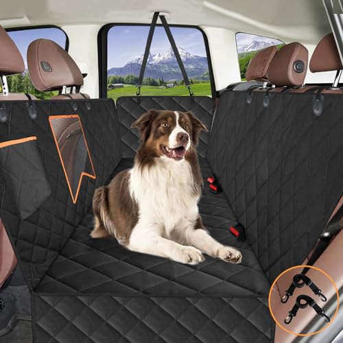 Kytely Dog Car Seat Cover for Back Seat, 100% Waterproof Dog Seat Cover with Mesh Window, Anti-Scratch Nonslip Durable Soft Pet Dog Car Hammock for Cars Trucks and SUV