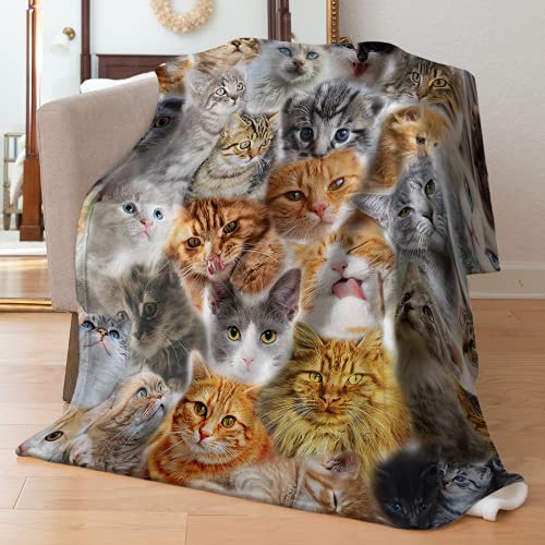 Large Fleece Throw Blanket for Couch Sofa, Fuzzy Soft Cozy Blankets and Throws Warm Lightweight Plush Lap Blanket for Women Men, 50 x 60 inches, Cute Cats Pattern