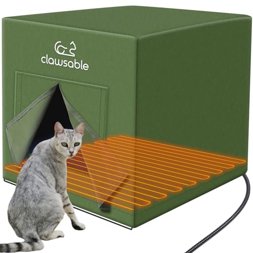 Large Heated Cat House for Outdoor Cats in Winter, Anti-Soaking Insulated Cat House, Elevated & Weatherproof, Warm Cat Shelter with Heating Pad, Outside House Feral Barn Cat (Heated, Large Cuboid)