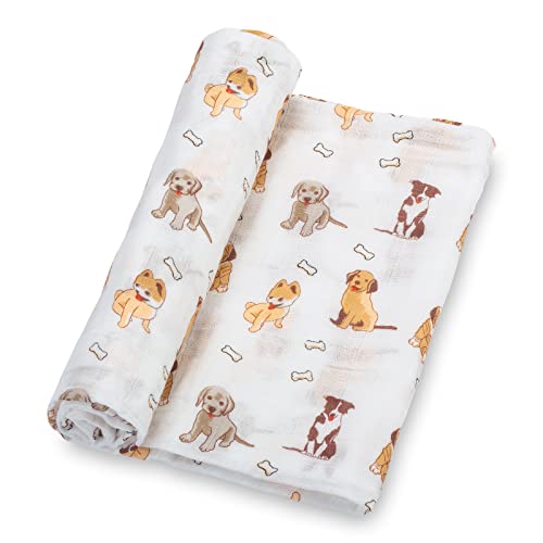 LollyBanks Swaddle Blanket | 100% Muslin Cotton | Gender Neutral Newborn and Baby Nursery Essentials for Girls and Boys, Registry | Puppies Dog Print