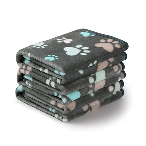 Luciphia 1 Pack 3 Blankets Fluffy Premium Fleece Pet Blanket Flannel Paw Printed Throw for Dog Cat(Small 23x16'', Grey)