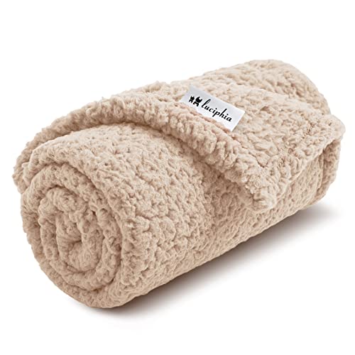 Luciphia Premium Fleece Dog Blanket Soft Pet Sherpa Calming Blankets Throw for Dog Puppy Cat, Beige Small (20x30)