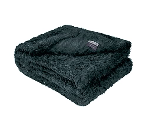 MACEVIA Fluffy Fleece Dog Blankets, Warm Soft Fuzzy Pets Blankets for Puppy, Small, Medium, Large Dogs and Cats, Plush Pet Throws for Bed, Couch, Sofa, Travel (24x29 Inch, Black & Dark Green)