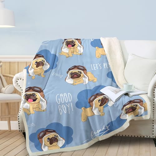 Menghomeus Dog Blanket Throw Puppy Plush Gift for Girls Women Kids Pug Pilot Throws Fuzzy Warm Fleece Microfiber Blankets for Couch Chair Halloween Christmas 50"X60"