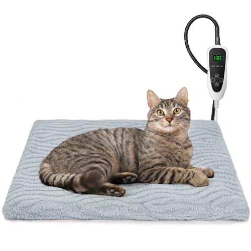 MIXJOY Heated Cat Bed, 11 Adjustable Temperature Cat Heating Pad Indoor with Timer, Pet Heating Pad for Cats Dogs, Electric Dog Heating Pad with Washable Cover, Heated Pet bed-18''x18'', Small