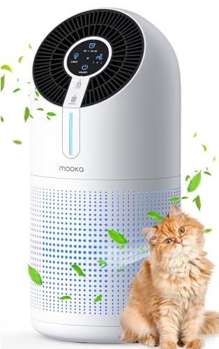 MOOKA Air Purifiers for Home Large Room up to 1095ft², H13 HEPA Filter Air Cleaner for Pets Bedroom Remove Smoke Dust Pollens Dander, Room Air Purifier with Timer Lock 4 Modes Night Light, M02