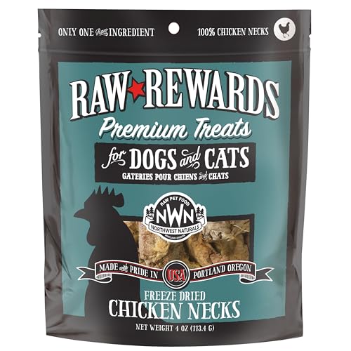Northwest Naturals Raw Rewards Freeze-Dried Chicken Neck Treats for Dogs and Cats - Whole Neck - Healthy, 1 Ingredient, Human Grade Pet Food, All Natural - 4 Oz (Packaging May Vary)