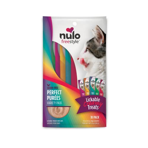 Nulo Freestyle Grain-Free Perfect Purees Premium Wet Cat Treats, Squeezable Meal Topper for Felines, High Moisture Content to Support Hydration, 0.5 Ounces in each Lickable Wet Cat Treat Pouch