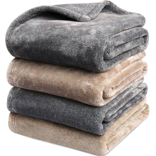 Onarway Dog Blanket Washable for Puppy: 4 Packs Dog Blankets 40”x28” - Fluffy Soft Small Throw for Cat Puppy Kitten Dogs - Fleece Pet Blankets for Bed Sofa Car and Indoor - Grey and Khaki