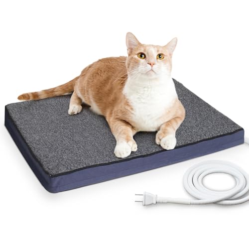 Outdoor Pet Heating Pad for Dogs & Cats - 100% Waterproof Memory Foam Outdoor Heated Cat Bed with Double Built-in AutoThermostat - Heated Pet Bed for Outside Animals Puppy - with Removable Washabl