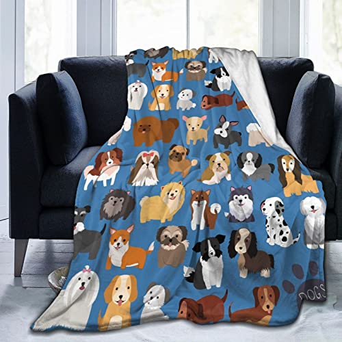 Perinsto Cute Dogs Animal Pattern Throw Blanket Ultra Soft Warm All Season Decorative Pet Dog Fleece Blankets for Bed Chair Car Sofa Couch Bedroom 50"X40"