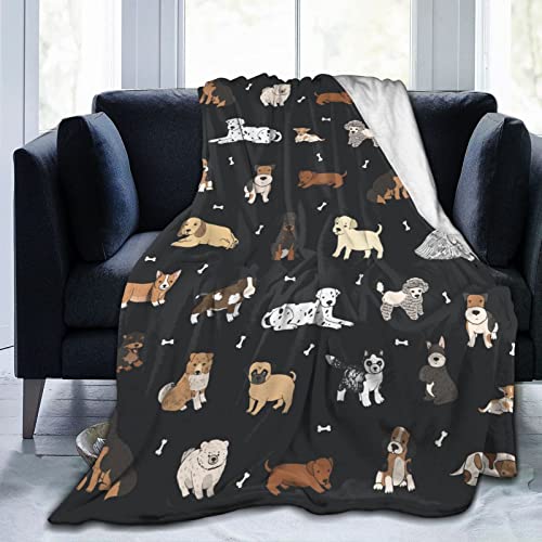 Perinsto Puppy Dogs Cute Animals Throw Blanket Ultra Soft Warm All Season Cartoon Pets Decorative Fleece Blankets for Bed Chair Car Sofa Couch Bedroom 50"X40"