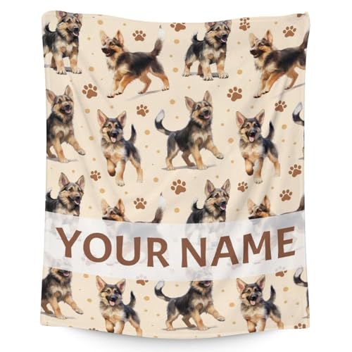 Personalized German Shepherd Blanket for Kids - 30x40 Inches Lap Size - Soft Fuzzy Cozy Blankets Gift - Orange Cute Throw Blanket for Couch, Living Room & Office