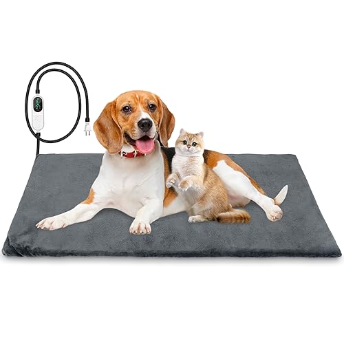 Pet Heating Pad for Dogs and Cats,Dog Cat Heating Pad with Auto Timer and Chew Resistant Cord, 9 Adjustable Temperature Waterproof Heated Pet Bed Mat,27.5 x 17.7 inches…