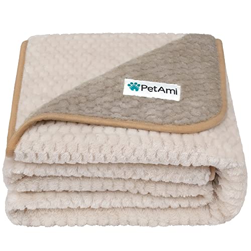 PetAmi Waterproof Dog Blanket, Leakproof Puppy Blanket for Medium Large Dog, Furniture Sofa Couch Cover Protector, Fleece Pet Throw Indoor Cat Kitten, Reversible Washable Soft Plush, 40x60 Taupe Beige