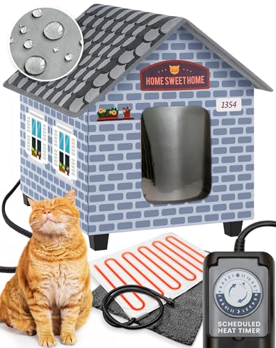 PETYELLA Weatherproof Heated Cat House for Outdoor Cats in Winter - Easy to Assemble Outdoor Heated Cat House