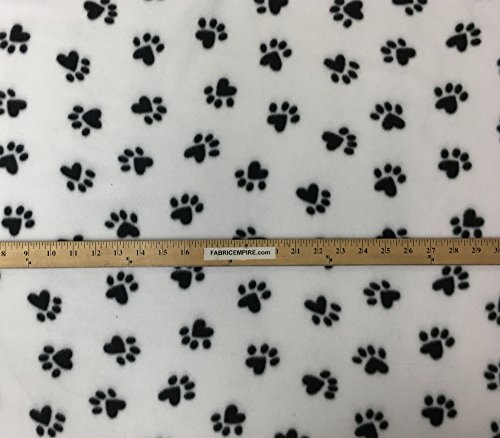 Polar Fleece Fabric Prints Animal Print Pawprint / 60" Wide/Sold by The Yard (58"/60" Wide, Black and White)