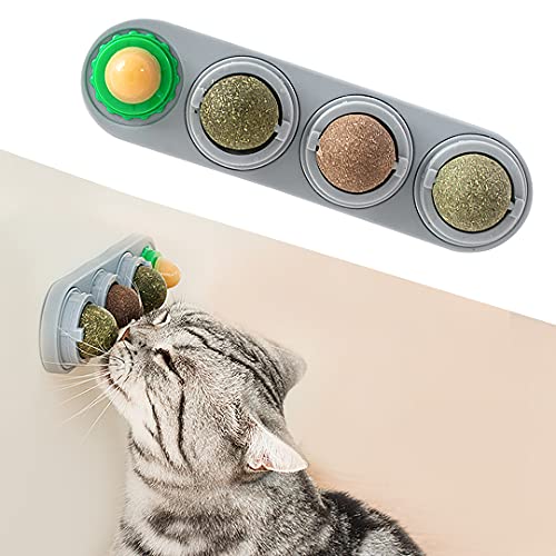 Potaroma 4 Catnip Silvervine Ball Toys, Extra Cat Energy Ball, Edible Cats Lick Kitten Chew, Teeth Cleaning Dental Wall Treats, Concentrated Flavor for All Breeds