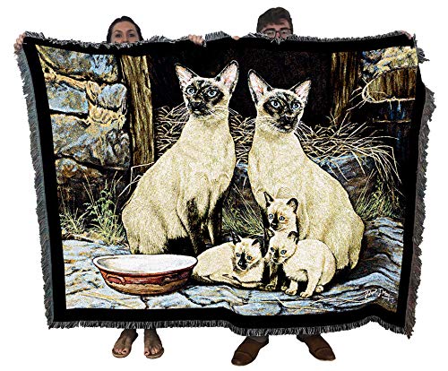 Pure Country Weavers Siamese Family Cat Blanket by Robert May - Gift for Cat Lovers - Tapestry Throw Woven from Cotton - Made in The USA (72x54)