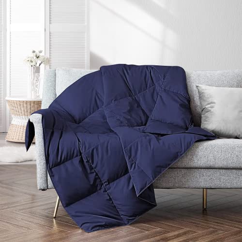 puredown® Soft Feather Down Throw Blanket Lightweight Packable Couch Throw for Indoor and Outdoor Use, 50"X70", Navy