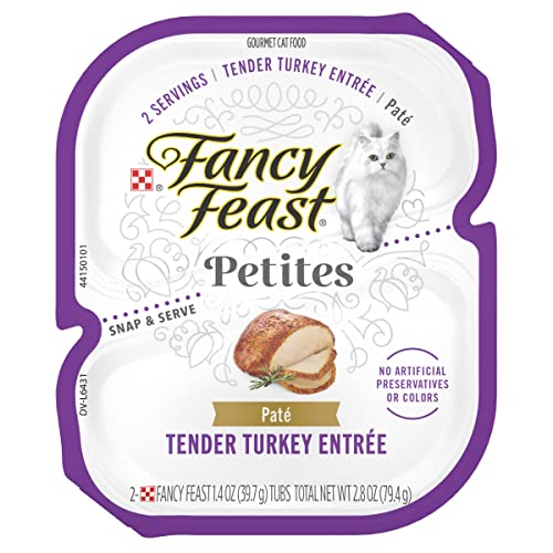 Purina Fancy Feast Gourmet Pate Wet Cat Food, Petites Tender Turkey Entree - (Pack of 12) 2.8 oz. Tubs