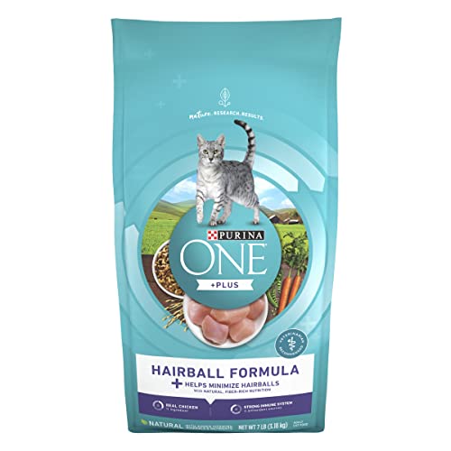 PURINA ONE Natural Cat Food for Hairball Control, +PLUS Hairball Formula - 7 lb. Bag