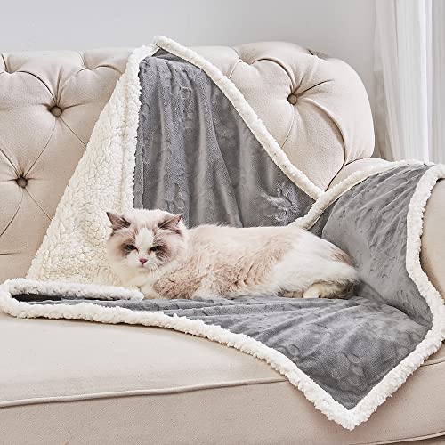 Qeils Pet Blankets for Cats - Waterproof Cat Blanket Washable - Sherpa Fleece Puppy Blanket, Soft Plush Reversible Throw Protector for Bed Couch Car Sofa, 25"X30", Grey