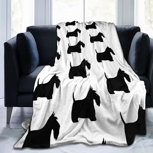 Rcofrwe Black Scottie Dog Throw Blanket Couch Bed Sofa Soft Lightweight Warm Cozy Flannel Fleece Bed Blanket Microfiber Furry Fluffy Beds Decoratio