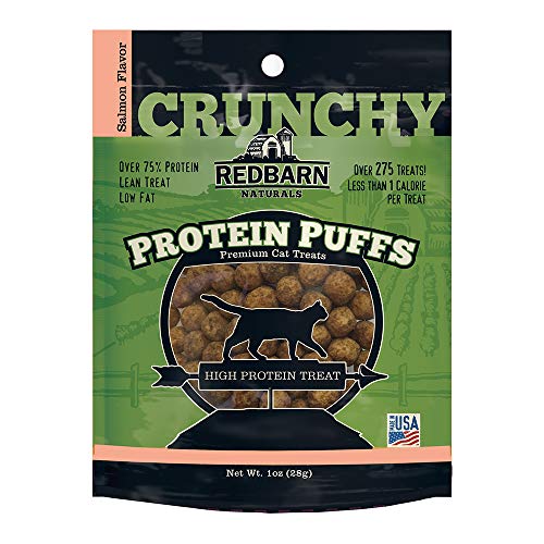 Redbarn All-Natural Protein Puffs Crunchy Treats for Cats and Kittens, Salmon Flavor - Premium Grain-Free High Protein Low Fat Snack - Made in USA with No Artificial Ingredients - 1.8 oz Bag