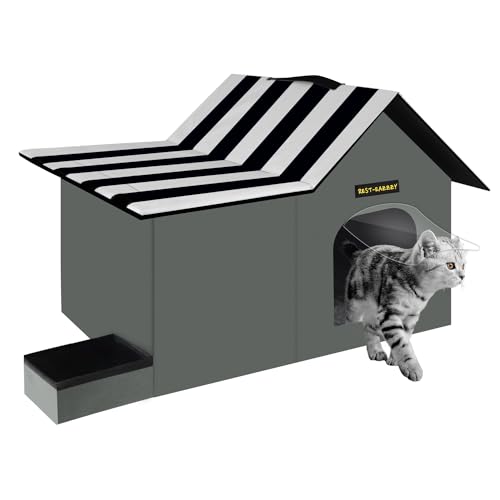 Rest-Eazzzy Outdoor Cat House, Feral Cat House Insulated with Mat and Clip, Weatherproof and Insulated, Cat Beds for Cats Kittens Puppies, Never Blow Away (Grey, M 13" X 17" X 20")