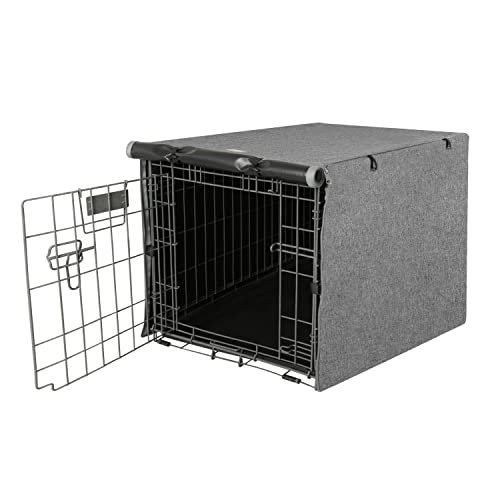 Seiyierr Dog Crate Cover - Kennel Cover Fit for 24 Inch Dog Crate, Double Door Polyester Crate Cover for Wire Dog Crate Indoor Outdoor Protection, Grey