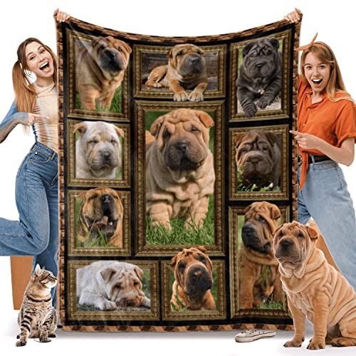 Shar Pei Dog Blanket for Women Men Kids, Gifts for Shar Pei Dog Lover, Soft Cozy Lightweight Warm Flannel Blankets and Throws for Sofa Living Room Decor, 50" x 60" Throw Size