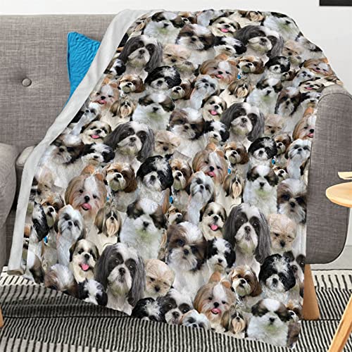 Shih Tzu Lover Gift, Funny Shih Tzu Dog Face Print Blanket, Cute Shih Tzu Puppy Throw Blanket, Gift for Shih Tzu Mom Owner, Shih Tzu Flannel Blanket for Couch Bed Home Decor