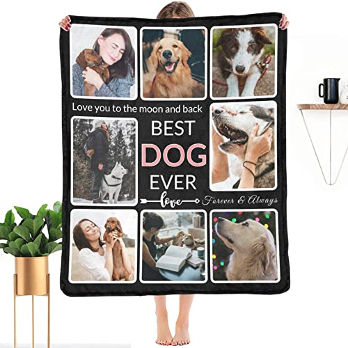 SHIYEL Customized Blanket with Photo, Make a Personalized Blankets with Picture Customizable Memories Souvenir Throws Blanket Gift for Best Dog Lover Ever, Forever & Always, 8 Collage Made in USA