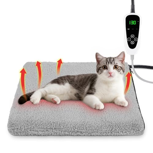 SHU UFANRO Heated Cat Bed, 11 Adjustable Temperature Pet Heating Pad Indoor for Dogs Cats Heating Mat with Timer, Auto Power Off, Electric Pet Heating Pad for Cat House (S(18" x 18"), Grey)