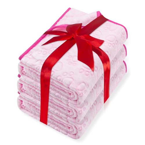 Stuffed 3pcs Premium Soft Dog Blankets for Small Dogs, Cat Blanket Calming Washable for Bed Couch Crate Protection Cover, Dog Puppy Kitten Essentials Christmas Dog Gifts, 24 * 16 inches, Pink