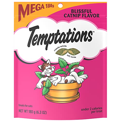 TEMPTATIONS Classic Crunchy and Soft Cat Treats Blissful Catnip Flavor, 6.3 oz. Pouch