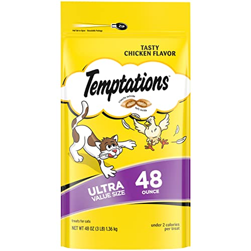 TEMPTATIONS Classic Crunchy and Soft Cat Treats Tasty Chicken Flavor, 48 Ounce (Pack of 1)