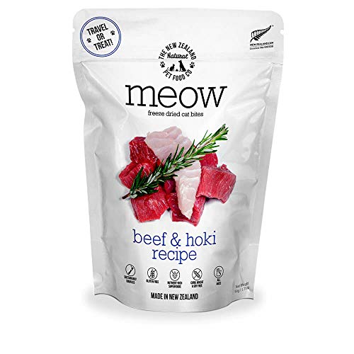 The New Zealand Natural Pet Food Co. Meow Beef & Hoki Freeze Dried Raw Cat Food, Mixer, or Topper, or Treat - High Protein, Natural, Limited Ingredient Recipe 1.7 oz