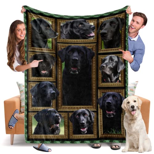 Throw Blanket Black Labrador Dog Blankets Fuzzy Fleece Soft Blanket Cozy Warm Travel Blanket for Couch Sofa or Bed, Dogs Lover Gift, 50 x 60 Inch